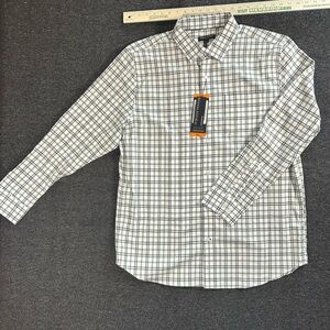 Banana Republic White and Green Plaid Casual Button-Down Shirt